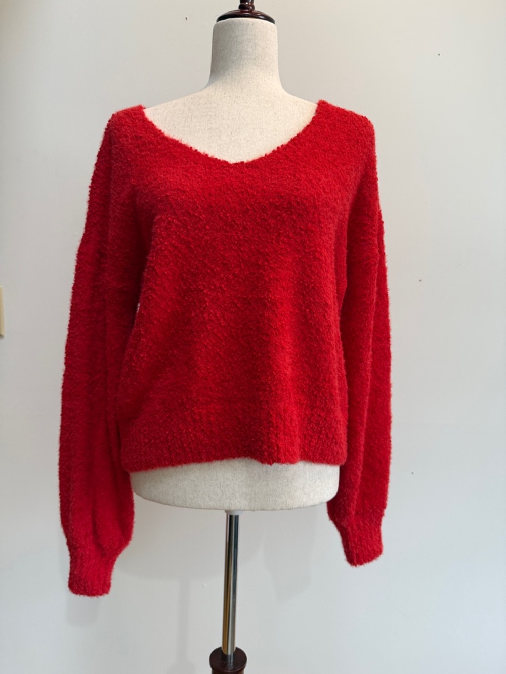Sanctuary Vibrant Red Fuzzy V-Neck Sweater